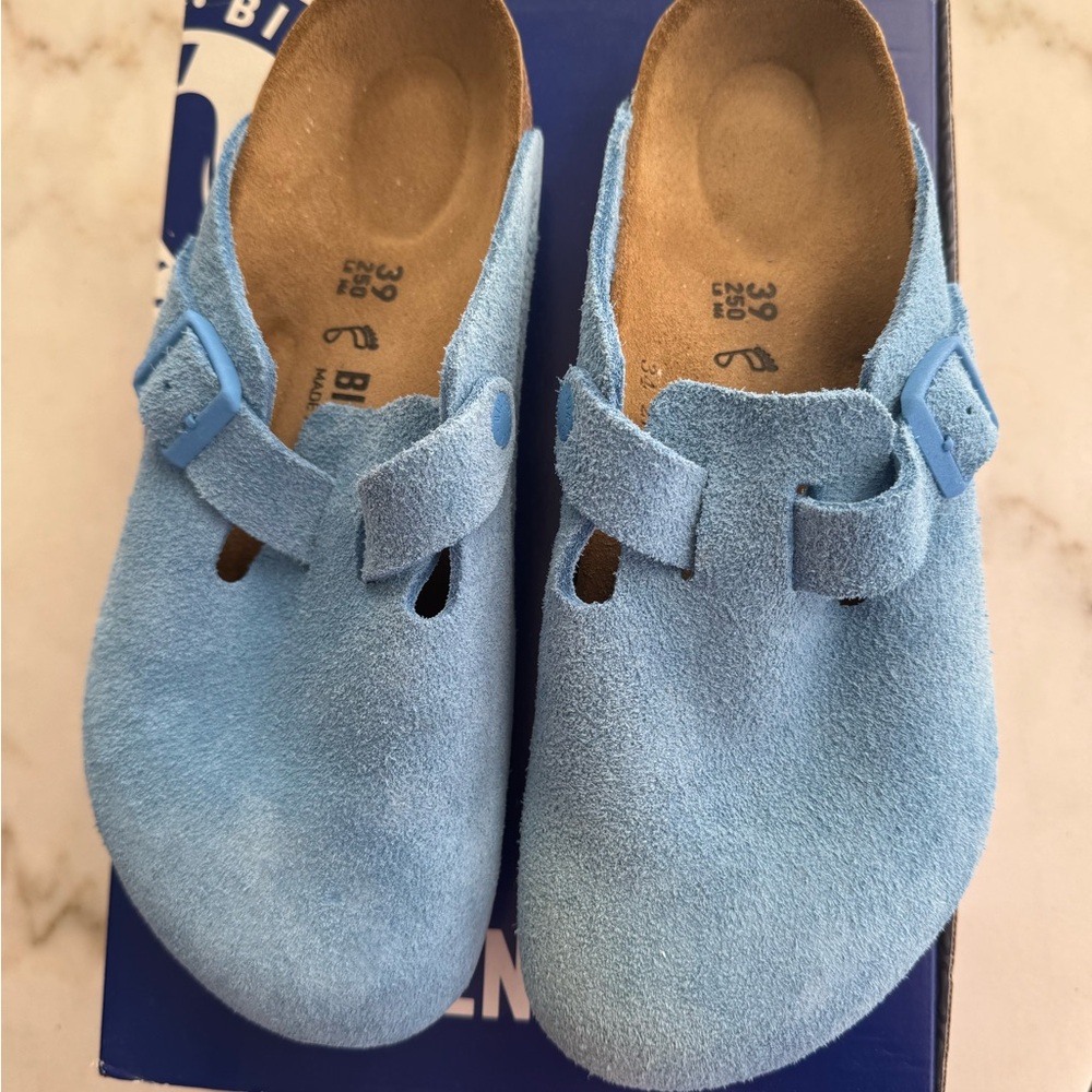 Birkenstock Light Blue Suede Mules